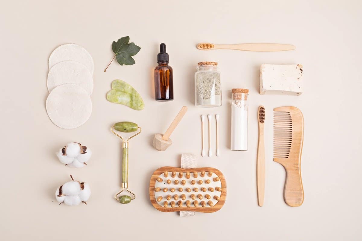 A flat lay of eco-friendly personal care items.